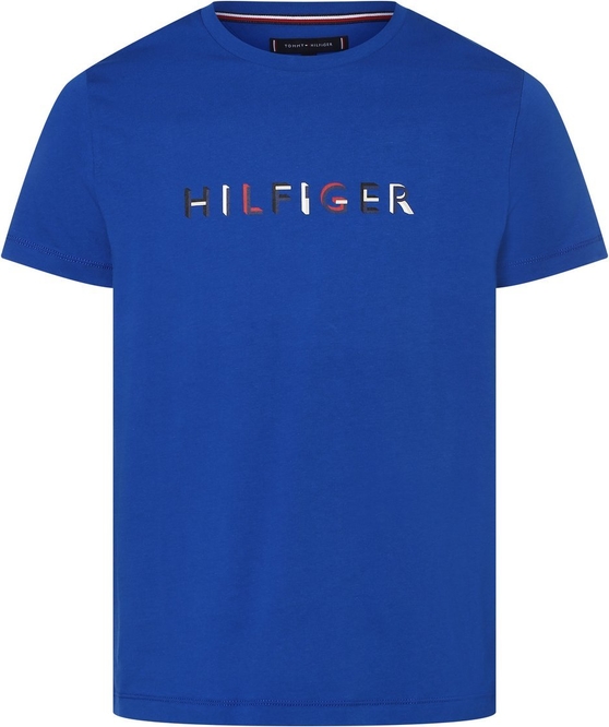 Niebieski t-shirt Tommy Hilfiger z nadrukiem w młodzieżowym stylu z krótkim rękawem