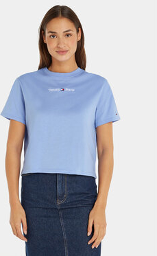 Niebieski t-shirt Tommy Jeans z krótkim rękawem z okrągłym dekoltem w stylu casual