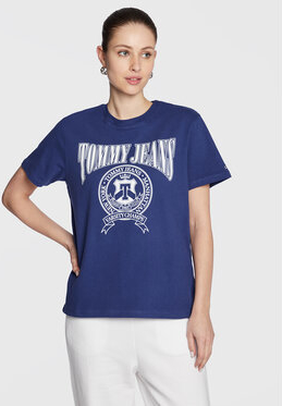 Niebieski t-shirt Tommy Jeans z okrągłym dekoltem z krótkim rękawem