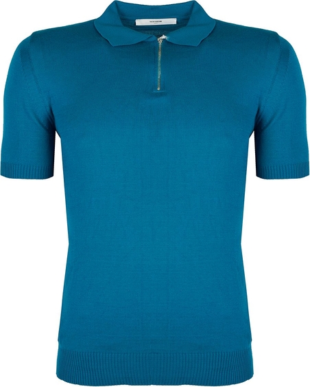 Niebieski t-shirt ubierzsie.com z krótkim rękawem z dzianiny w stylu casual