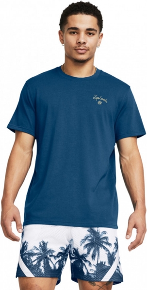 Niebieski t-shirt Under Armour w sportowym stylu z bawełny