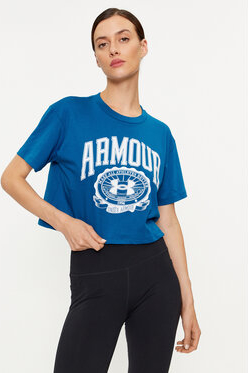 Niebieski t-shirt Under Armour w sportowym stylu z okrągłym dekoltem z krótkim rękawem