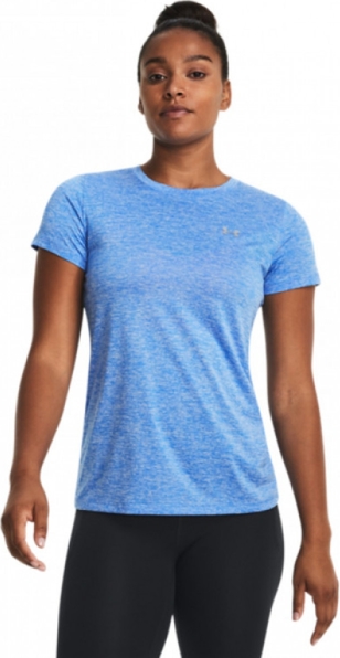 Niebieski t-shirt Under Armour w sportowym stylu z okrągłym dekoltem z krótkim rękawem