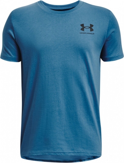 Niebieski t-shirt Under Armour z bawełny w sportowym stylu z nadrukiem