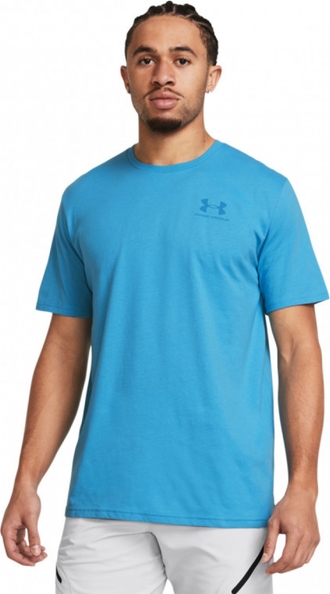Niebieski t-shirt Under Armour z bawełny z krótkim rękawem z nadrukiem