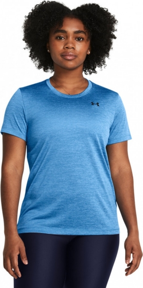 Niebieski t-shirt Under Armour z krótkim rękawem w sportowym stylu z okrągłym dekoltem