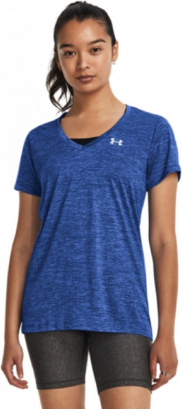 Niebieski t-shirt Under Armour z krótkim rękawem z okrągłym dekoltem w sportowym stylu