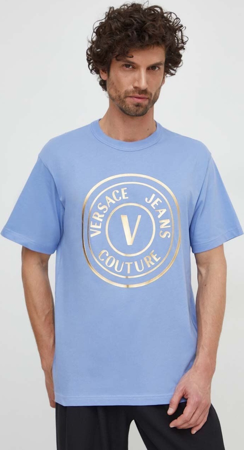 Niebieski t-shirt Versace Jeans z krótkim rękawem