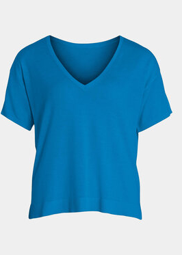 Niebieski t-shirt Vila z krótkim rękawem z dekoltem w kształcie litery v