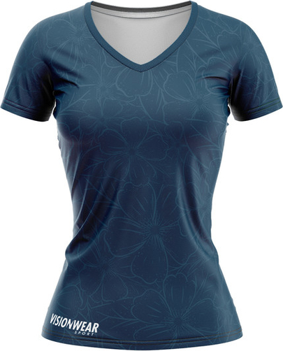 Niebieski t-shirt Vision Wear Sport z dekoltem w kształcie litery v z krótkim rękawem z tkaniny