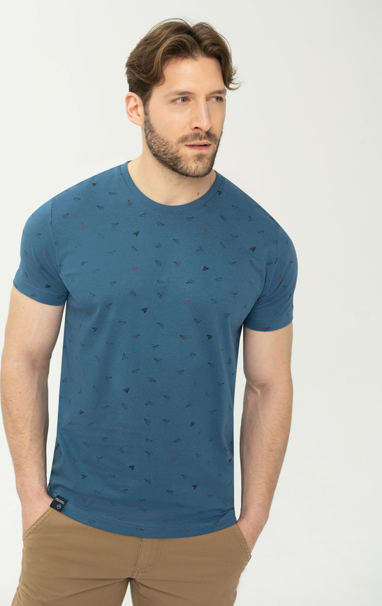 Niebieski t-shirt Volcano z bawełny z krótkim rękawem