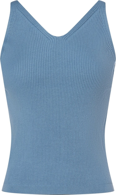 Niebieski top Marie Lund w stylu casual z dekoltem w kształcie litery v z bawełny