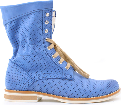Niebieskie botki zapato w stylu casual sznurowane