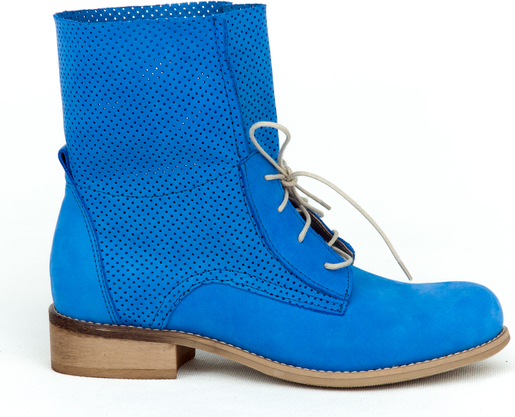 Niebieskie botki Zapato w stylu casual sznurowane z płaską podeszwą