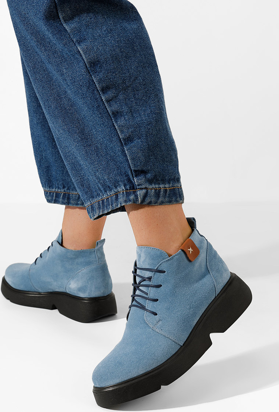 Niebieskie botki Zapatos sznurowane w stylu casual