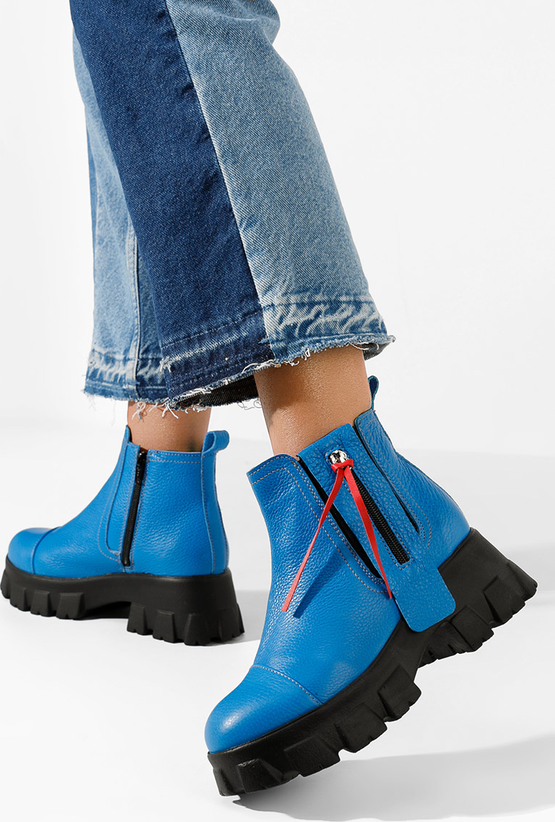 Niebieskie botki Zapatos w stylu casual ze skóry z płaską podeszwą