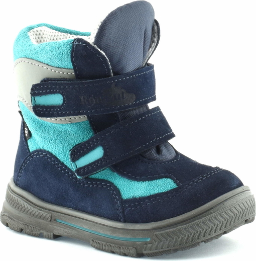 Niebieskie buty dziecięce zimowe RenBut ze skóry