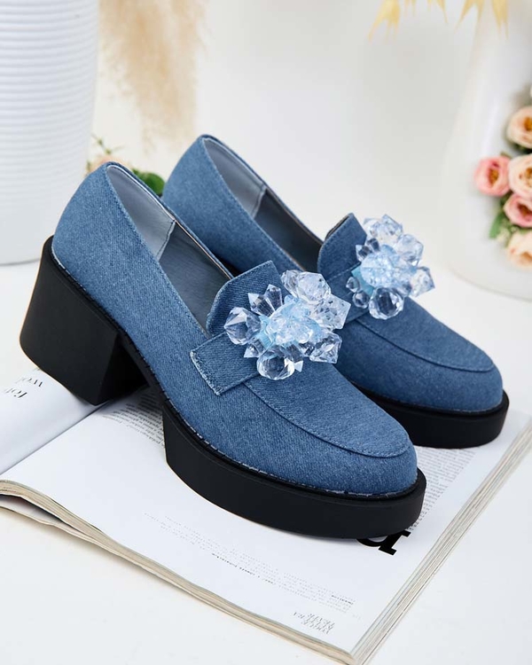 Niebieskie buty Royalfashion.pl z płaską podeszwą