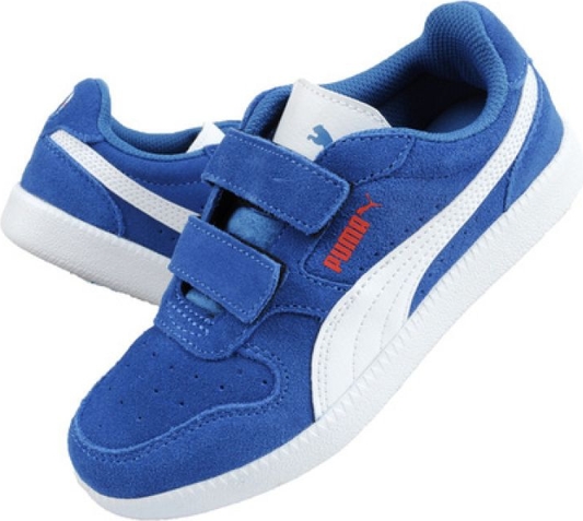 Niebieskie buty sportowe dziecięce Puma na rzepy z zamszu