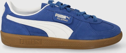 Niebieskie buty sportowe Puma z zamszu w sportowym stylu sznurowane