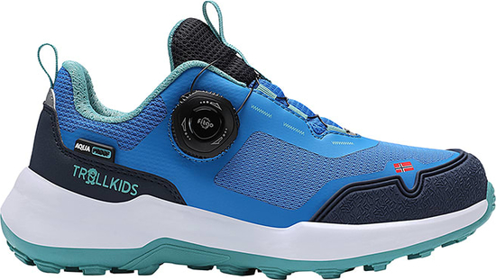 Niebieskie buty trekkingowe dziecięce Trollkids z tkaniny