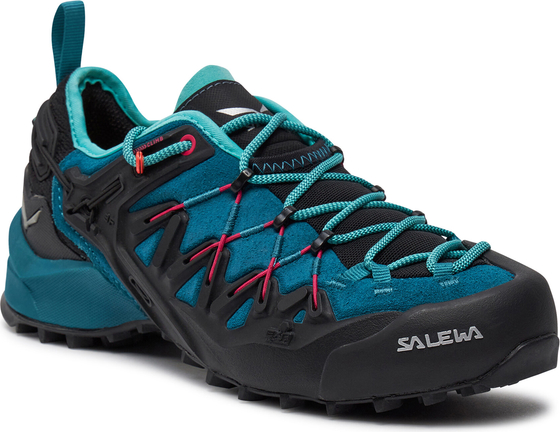 Niebieskie buty trekkingowe Salewa sznurowane z płaską podeszwą w sportowym stylu