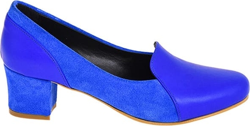 Niebieskie czółenka Lizza Shoes ze skóry na obcasie