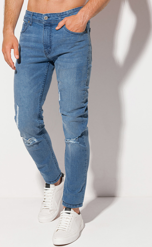 Niebieskie jeansy Edoti z jeansu w stylu casual