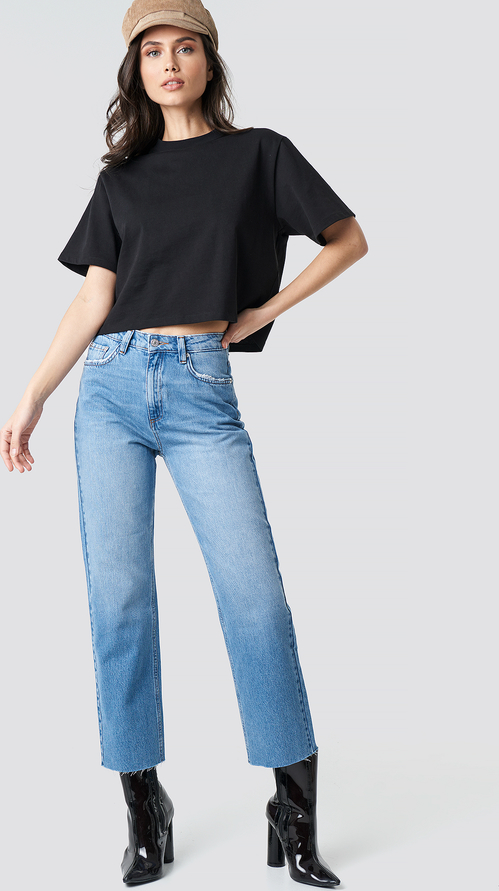 Niebieskie jeansy NA-KD Trend z jeansu w street stylu