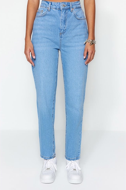 Niebieskie jeansy Trendyol z bawełny w stylu casual