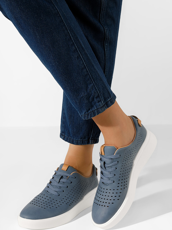 Niebieskie półbuty Zapatos w stylu casual z płaską podeszwą sznurowane