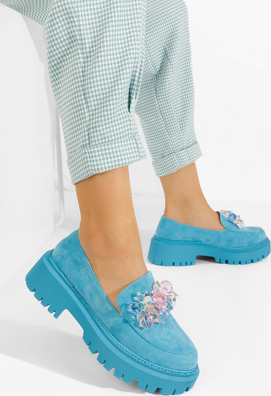 Niebieskie półbuty Zapatos z płaską podeszwą w stylu casual