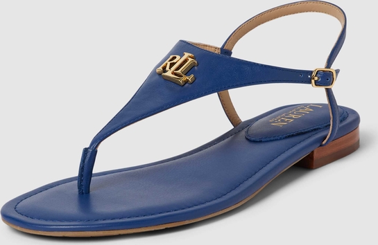Niebieskie sandały Ralph Lauren ze skóry z płaską podeszwą z klamrami
