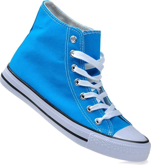 Niebieskie trampki Pantofelek24.pl z tkaniny sznurowane w młodzieżowym stylu