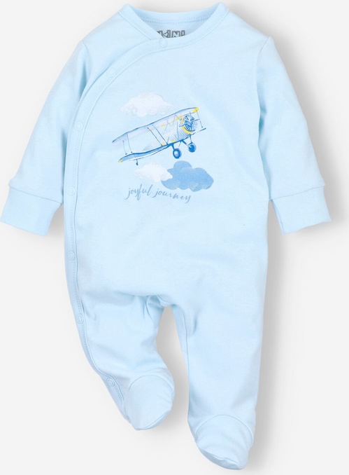 NINI Błękitny pajac niemowlęcy z bawełny organicznej dla chłopca