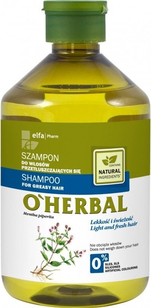 O'herbal Elfa Pharm, O&apos;Herbal, szampon do włosów przetłuszczających, mięta, 500 ml