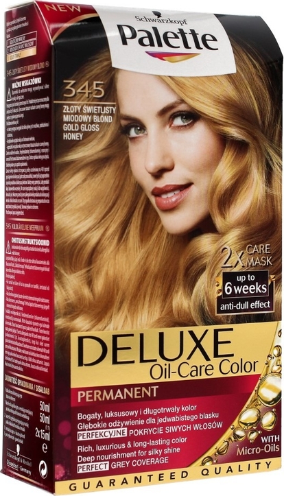 Palette, Deluxe, farba permanentna do włosów, złoty świetlisty miodowy blond nr 345