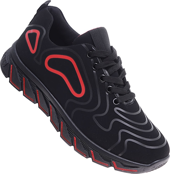 Pantofelek24 Czarno czerwone sznurowane męskie buty sportowe /D7-3 15880 T310/