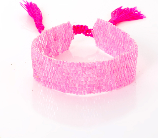 Peani Różowa bransoleta boho tkana z koralików