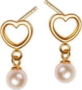 Pearls - Biżuteria Yes Kolczyki srebrne pozłacane z perłami - serce - Pearls