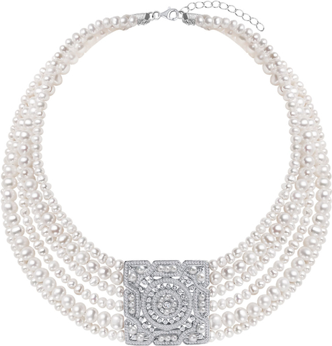 Pearls - Biżuteria Yes Naszyjnik srebrny z perłami i cyrkoniami - Pearls