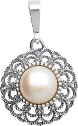 Polcarat Design Srebrny oksydowany wisiorek z perłą W 1726