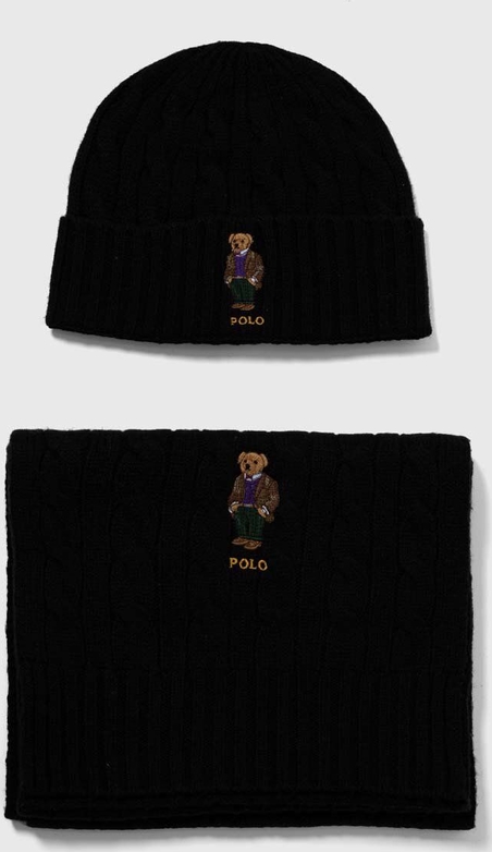 Polo Ralph Lauren czapka i szalik wełniany kolor czarny