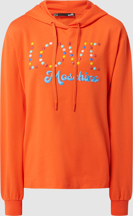 Pomarańczowa bluza Love Moschino w stylu casual z kapturem z bawełny