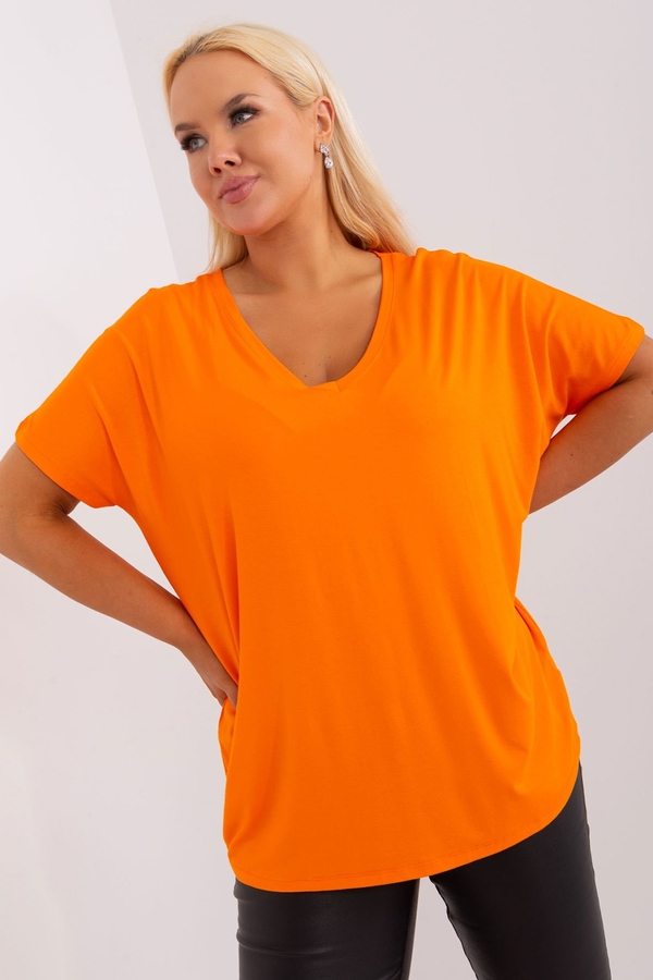 Pomarańczowa bluzka 5.10.15 w stylu casual z okrągłym dekoltem