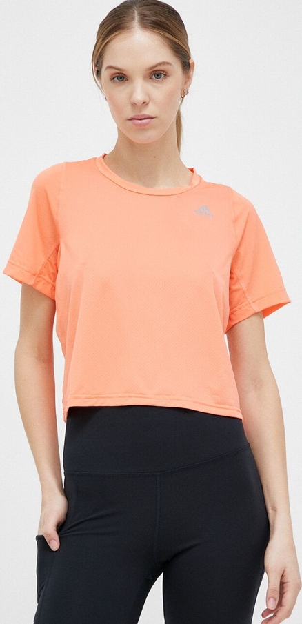 Pomarańczowa bluzka Adidas Performance w sportowym stylu z krótkim rękawem