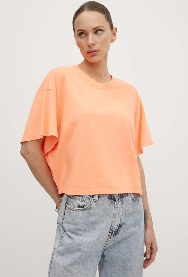 Pomarańczowa bluzka American Vintage z krótkim rękawem z okrągłym dekoltem w stylu casual