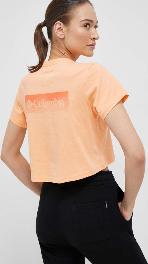 Pomarańczowa bluzka Columbia z krótkim rękawem w sportowym stylu