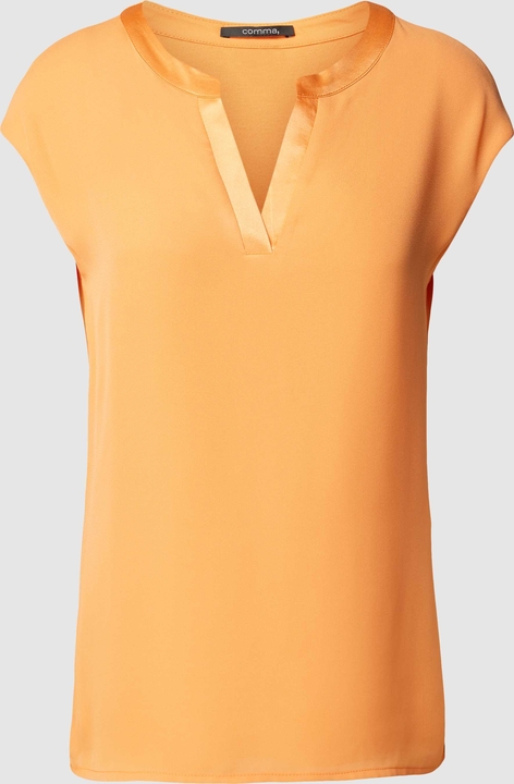 Pomarańczowa bluzka comma, z krótkim rękawem w stylu casual z dekoltem w kształcie litery v