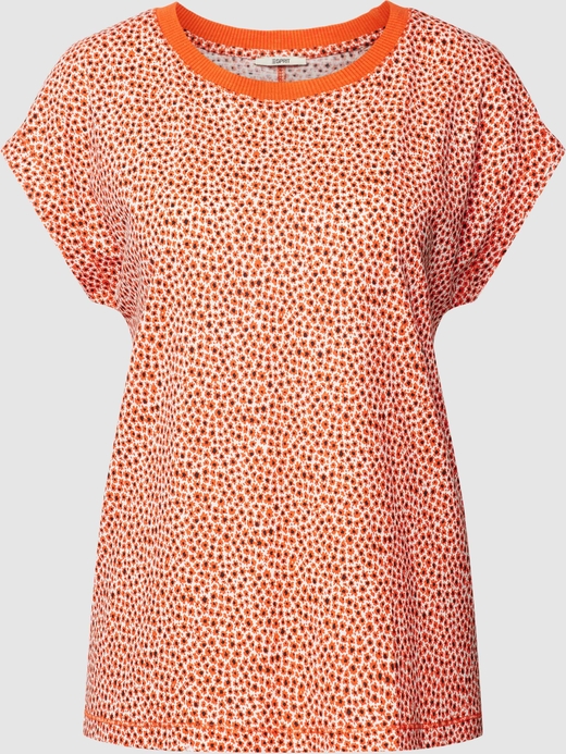 Pomarańczowa bluzka Esprit z bawełny z krótkim rękawem z okrągłym dekoltem